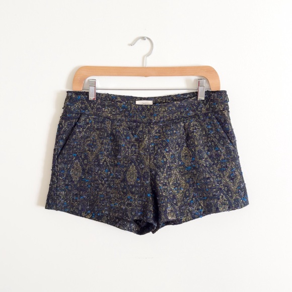 🇫🇷SEZANE | Jacquard Tweed Party Shorts | Blue Gold Sparkle | FR 38 US 6 - Picture 1 of 5